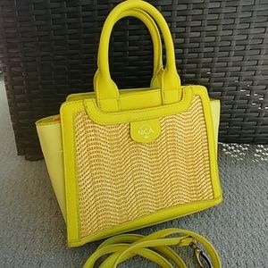 Nica Neon Yellow and rattan clutch purse crossbody